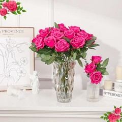 36 Pcs Artificial Roses with Long Stems – Fake Silk Rose Artificial Hot Pink