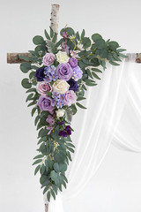 Lilac Wedding Arch Flowers Kit with 26Ft White Draping Fabric for DIY Decor