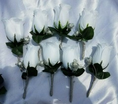 23 Pc Black, Silver & White Wedding Bouquet Set, Package w/ Silver & Rhinestones