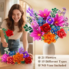 Elegant Flowers Bouquet Building Set with LED Light – 1054PCS for Creative Decor