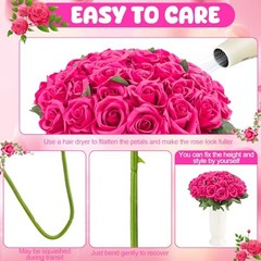 36 Pcs Artificial Roses with Long Stems – Fake Silk Rose Artificial Hot Pink