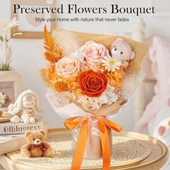 Preserved Flowers Bouquet with Bear, 3 Real Forever for Orange