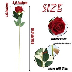 15PCS Artificial Roses Silk Flowers Fake Roses Realistic Bouquet Long Stem Red