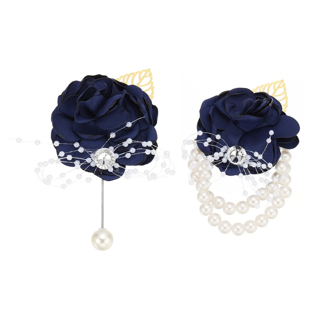 Rose Bridesmaid Wrist Flower Corsage Artificial Bride Wrist Corsage Navy Blue