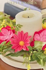 2 Pcs Mini Spring Floral Candle Rings Wreaths for Fuchsia Pink & Yellow