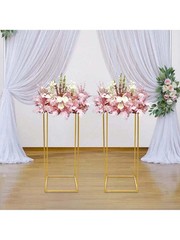 NEW Gold Wedding Flower Stand Sets Of 2, 24 Inch Tall Vase Column Stand Flower