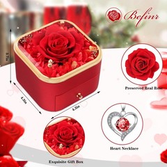 Gifts for Mom Preserved Real Rose with Red Necklace 40.64 cm, B
