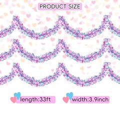 33Ft Valentines Heart Tinsel Garland, Pink Blue Metallic Twisted Hanging