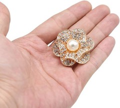 Elegant Rose Gold Rhinestone & Pearl Brooch Set for Bridal & Crafts