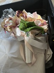 9″ Bridal Bouquet – Champagne Carnation Pink Orchid White Rose Wedding Flowers