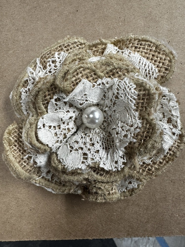 Burlap/Lace Rose w/Pearl (4″)Weddings Occasions Decoration*