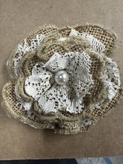 Burlap/Lace Rose w/Pearl (4″)Weddings Occasions Decoration*