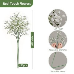 Babys Breath Artificial Flowers, Baby Breath Flowers Artificial Bulk 36 Pcs