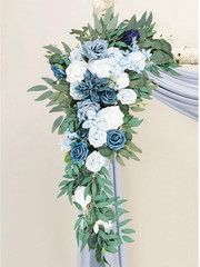 Dusty Blue Wedding Arch Flowers Kit with Draping Fabric – Pack of 4