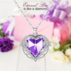 Preserved Real Rose with Necklace Forever Flowers Diamond shaped Box Purple