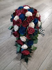 Burgundy Navy Blue White Cascade Bridal Bouquet Sola Wood Wedding Flowers