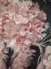 1970s Vintage Silk Wedding Bouquet, 18″ Satin Leaves, Roses, Stephanotis, Pearls