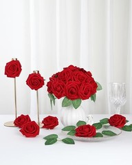 50Pcs Artificial Roses Flowers Fake Roses with Stems Real Touch 50PCS Dark Red