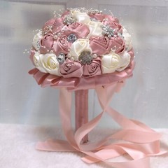 Handmade Luxury Rose Silk Pearls Rhinestone Brooch Wedding Bridal Bouquet Ivory