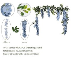 Wisteria Artificial Flowers Garland 2PCS 5.91FT/Peice Fake Wisteria Dusty Blue