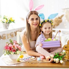 2 PCS Easter Decorations, Easter Artificial Egg Flower Potted Table Pink
