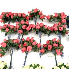 Polyester Rose Buds Flower 4″ Wire Stem Bouquet Wreath Craft Pink Blue Yellow