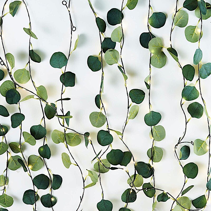 GREEN 32 ft LED Eucalyptus Leaves GARLAND Battery Operated Fairy Lights Wedding