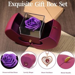 Preserved Purple Real Rose with Heart Necklace, Forever Flowers
