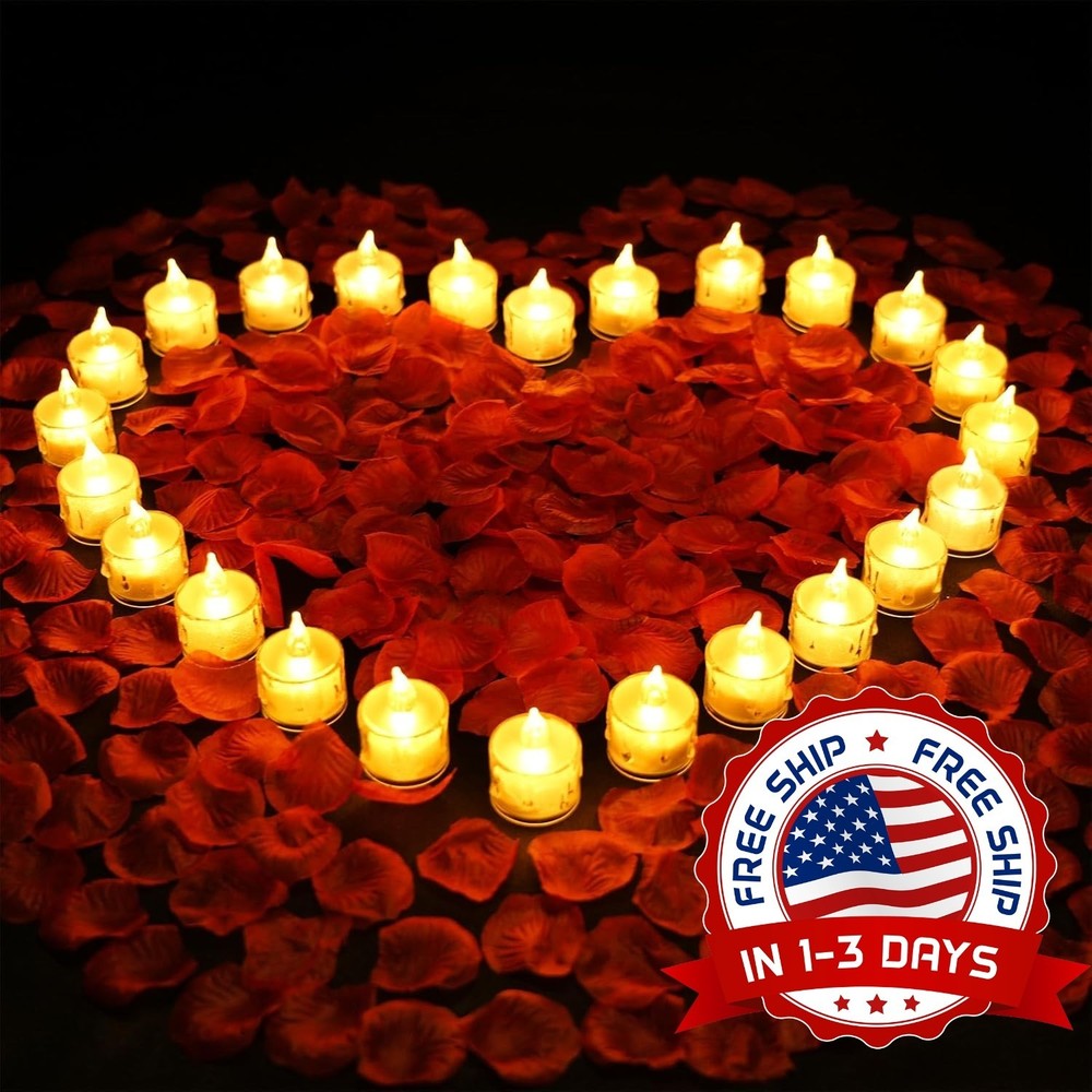 1000 Pétalos De Rosa Artificiales Velas LED Sin Llama, Para Bodas Y Decoración.