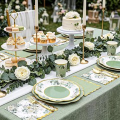 150 Pcs Sage Green Bridal Shower Decorations,Floral Paper Plates and Napkins Set