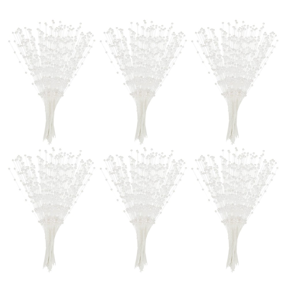 60 Pcs 4mm Pearl String Bouquet Pearl Stick Stems Bouquets Garland Spray, White