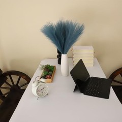 Faux Pampas Grass Decor 18-Inch Short 6 Stems Dried Flowers Peacock Teal Blue