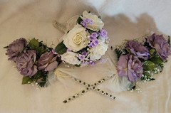 Wedding Bouquet Set – Purple Cream and White with Pearl Accents