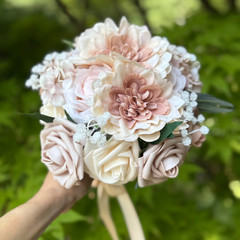 Champagne Beige Ivory Cream Faux Rose Bridal Bouquet Boutonniere Wedding Set
