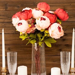 BURGUNDY DUSTY ROSE 2 Bouquets 19″ Silk Peony FLOWERS Artificial Floral Bushes