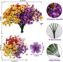 Artificial Fake Plants Flowers for Outdoors,16 Bundles UV Resistant Faux Plastic