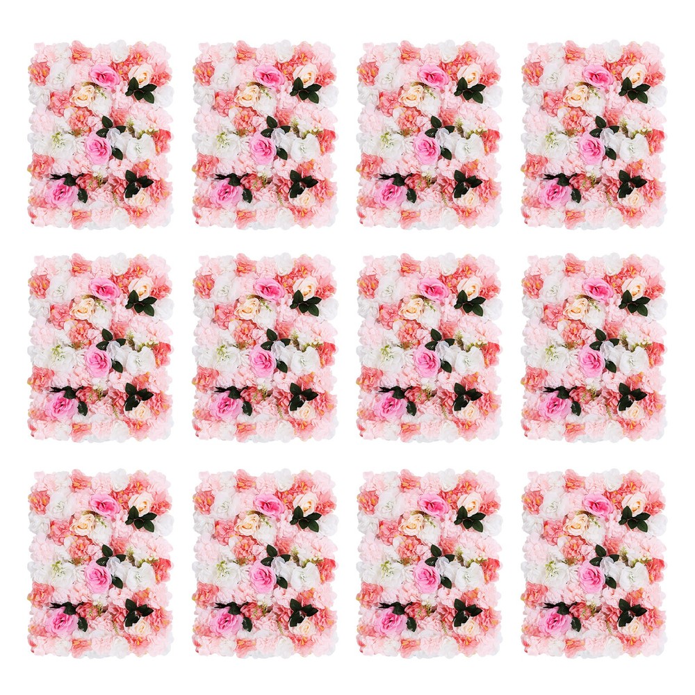 12Pcs Artificial Flower Wall Rose Floral Panel Backdrop Decor for Party Wedding