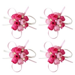 4 Pcs Silk Wedding Wrist Flowers Brooch Flower Ornament for Outdoor Wedding