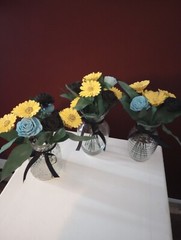 5$ each Sola wooden sunflower, blue and black rose wedding centerpieces/ festive