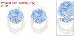 2Pcs, Rose Bridesmaid Wrist Flower Artificial Bride Wrist Light Blue
