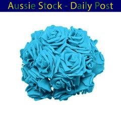 Cyan / Blue 7cm Foam Flowers Rose Stems Artificial Wedding Bride Bouquet 20pcs