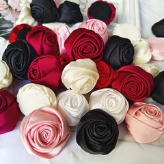 5pcs Satin Ribbon Rose Flowers DIY Wedding Bridal Bouquet Dress Decor