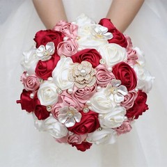 Bridal Wedding Bouquet with Rhinestone Brooch Pearl for Bride Bridesmaid Wedd…