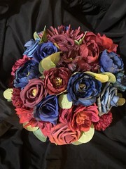 Burgundy And Navy Blue Wedding Bouquet With Matching Boutonnière