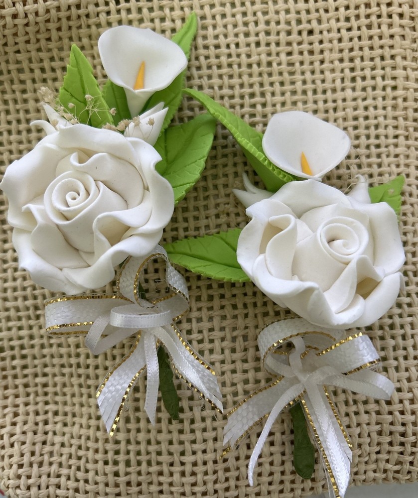 6 Vintage White Corsage Boutonniere Rose Lily Wedding Anniversary Quinceañera