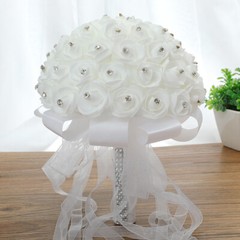 Wedding Bride Hand Tied Artificial Bouquet Rose Festival Bar Party Crystal Decor