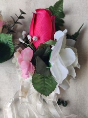 Vintage Artificial Corsage Boutonniere Lot of 5 Prom Wedding Fabric Wood Flowers