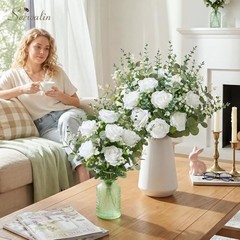 Pcs Mixed Eucalyptus Greenery Stems, White Silk Roses and Babys Breath 240