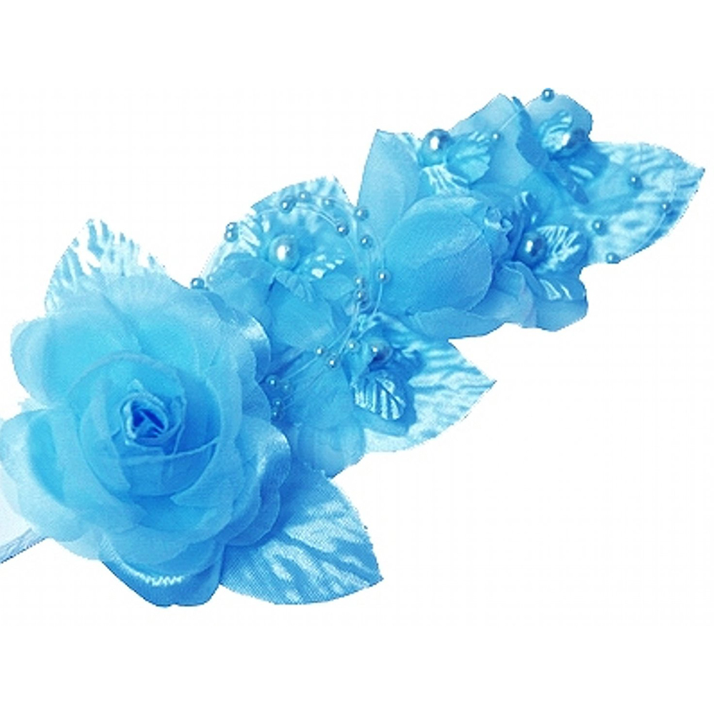 3 turquoise Silk Pearl & organza flower Corsages 5″x 2.5 with pearl pin