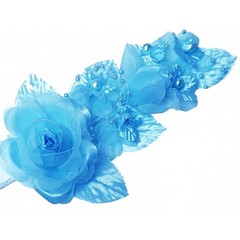 3 turquoise Silk Pearl & organza flower Corsages 5″x 2.5 with pearl pin